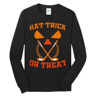 Hockey Hat Trick Or Treat Halloween Funny Tall Long Sleeve T-Shirt