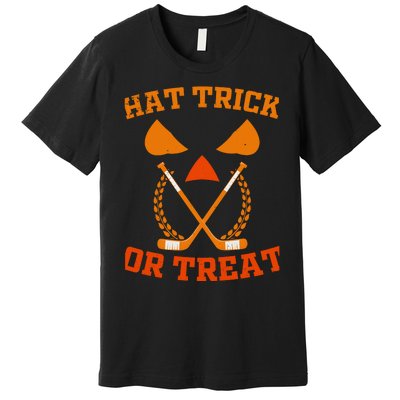 Hockey Hat Trick Or Treat Halloween Funny Premium T-Shirt