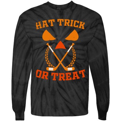 Hockey Hat Trick Or Treat Halloween Funny Tie-Dye Long Sleeve Shirt