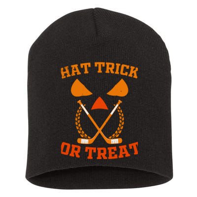 Hockey Hat Trick Or Treat Halloween Funny Short Acrylic Beanie