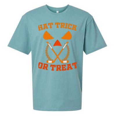 Hockey Hat Trick Or Treat Halloween Funny Sueded Cloud Jersey T-Shirt