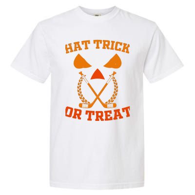 Hockey Hat Trick Or Treat Halloween Funny Garment-Dyed Heavyweight T-Shirt