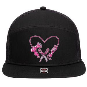 Hairdresser Heart Tools 7 Panel Mesh Trucker Snapback Hat