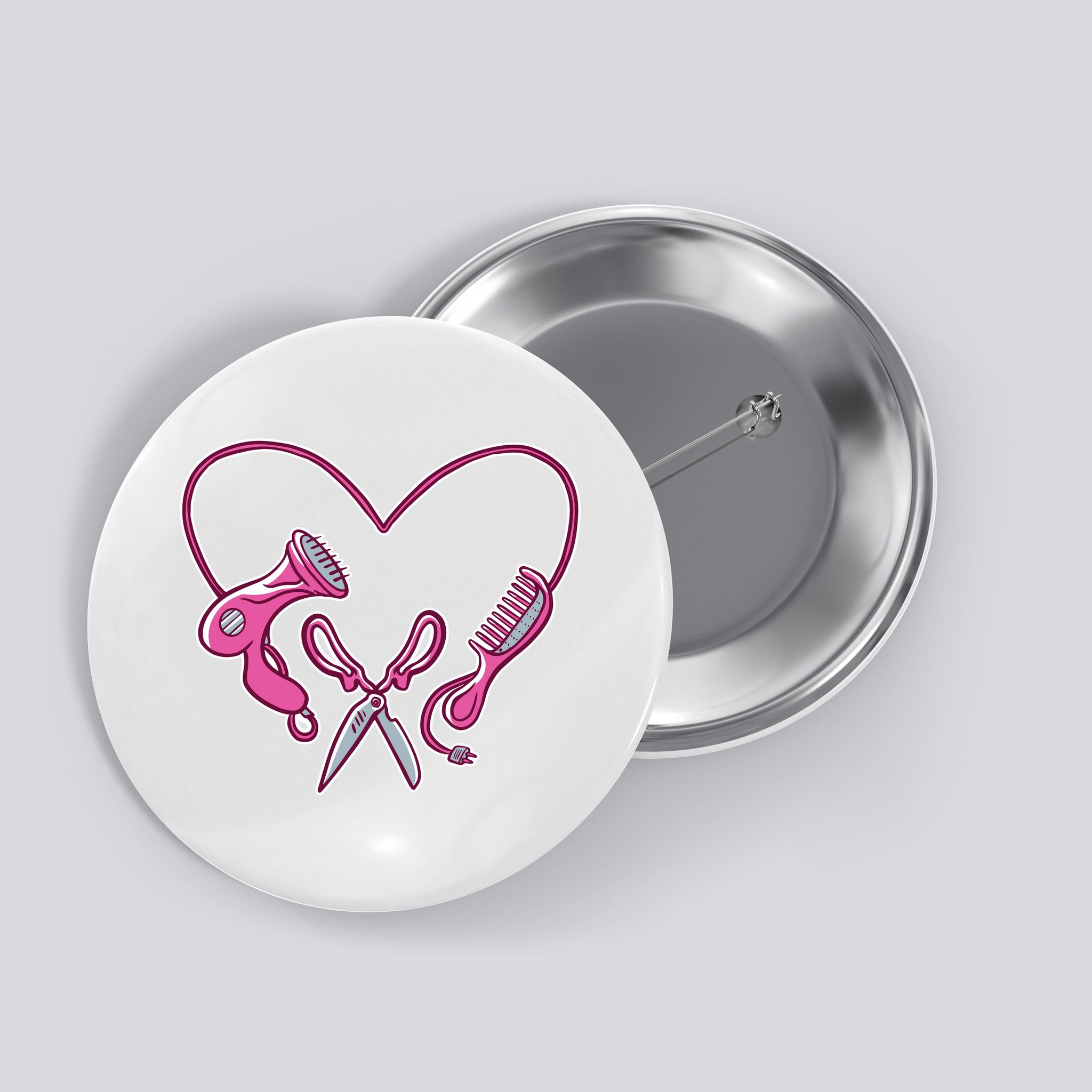 Hairdresser Heart Tools Button