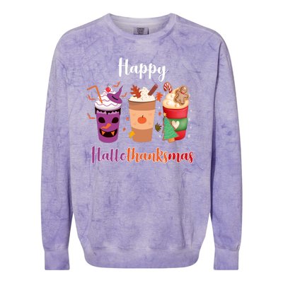 Happy Halloween Thanksgiving Christmas Coffee Lover Colorblast Crewneck Sweatshirt