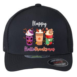 Happy Halloween Thanksgiving Christmas Coffee Lover Flexfit Unipanel Trucker Cap