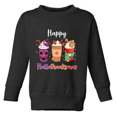 Happy Halloween Thanksgiving Christmas Coffee Lover Toddler Sweatshirt