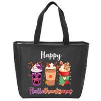 Happy Halloween Thanksgiving Christmas Coffee Lover Zip Tote Bag