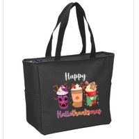 Happy Halloween Thanksgiving Christmas Coffee Lover Zip Tote Bag