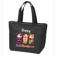 Happy Halloween Thanksgiving Christmas Coffee Lover Zip Tote Bag