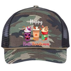 Happy Halloween Thanksgiving Christmas Coffee Lover Retro Rope Trucker Hat Cap