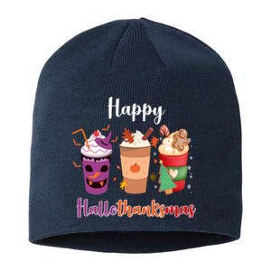 Happy Halloween Thanksgiving Christmas Coffee Lover Sustainable Beanie