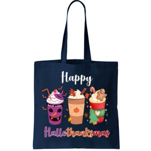 Happy Halloween Thanksgiving Christmas Coffee Lover Tote Bag