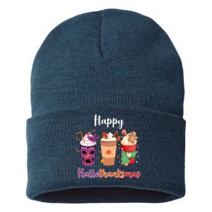 Happy Halloween Thanksgiving Christmas Coffee Lover Sustainable Knit Beanie