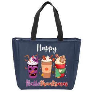 Happy Halloween Thanksgiving Christmas Coffee Lover Zip Tote Bag