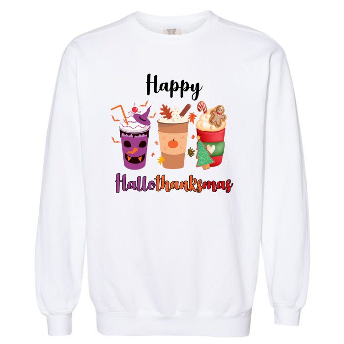 Happy Halloween Thanksgiving Christmas Coffee Lover Garment-Dyed Sweatshirt