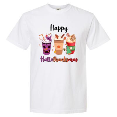 Happy Halloween Thanksgiving Christmas Coffee Lover Garment-Dyed Heavyweight T-Shirt