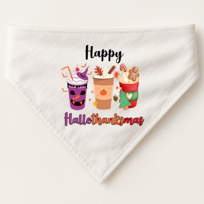 Happy Halloween Thanksgiving Christmas Coffee Lover USA-Made Doggie Bandana