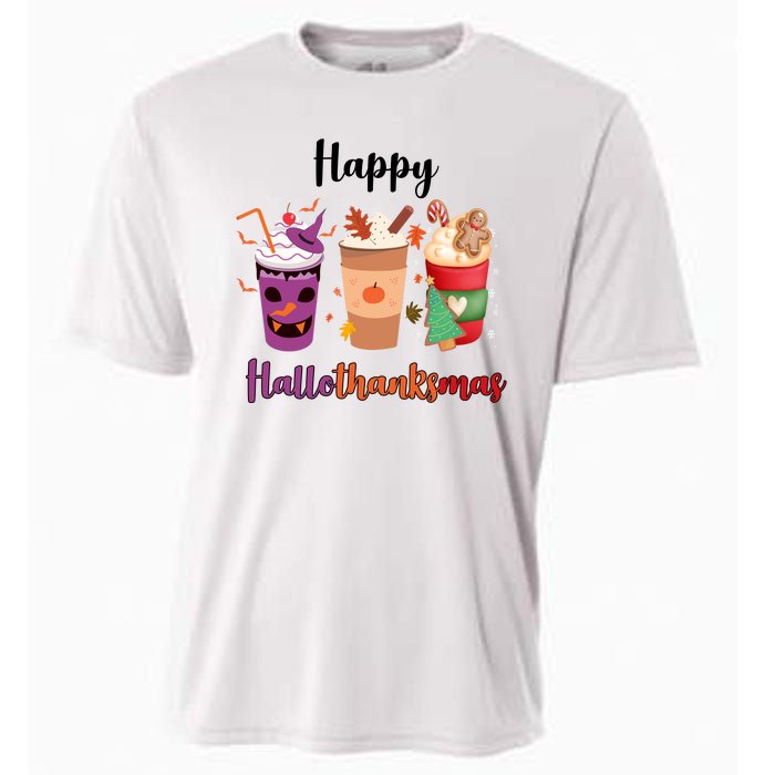 Happy Halloween Thanksgiving Christmas Coffee Lover Cooling Performance Crew T-Shirt