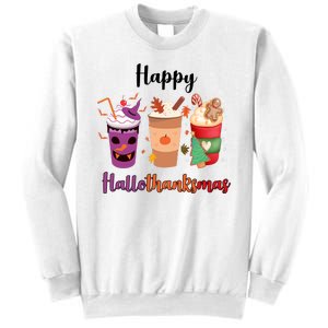 Happy Halloween Thanksgiving Christmas Coffee Lover Sweatshirt