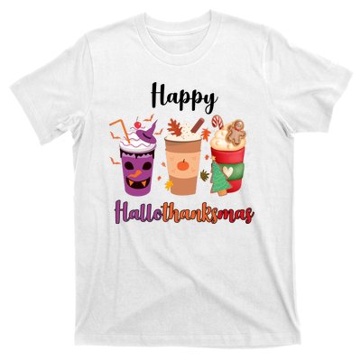 Happy Halloween Thanksgiving Christmas Coffee Lover T-Shirt