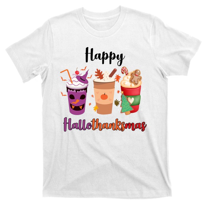 Happy Halloween Thanksgiving Christmas Coffee Lover T-Shirt