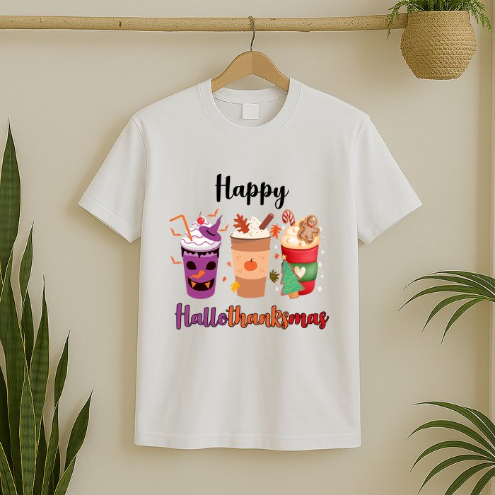 Happy Halloween Thanksgiving Christmas Coffee Lover T-Shirt