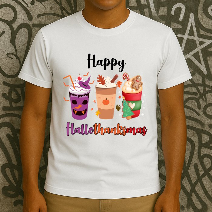 Happy Halloween Thanksgiving Christmas Coffee Lover T-Shirt