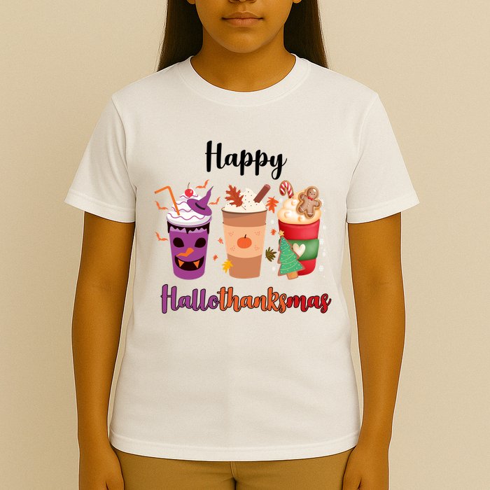 Happy Halloween Thanksgiving Christmas Coffee Lover T-Shirt