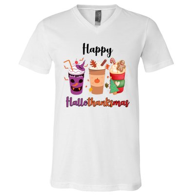 Happy Halloween Thanksgiving Christmas Coffee Lover V-Neck T-Shirt