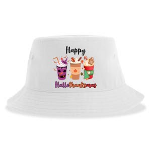 Happy Halloween Thanksgiving Christmas Coffee Lover Sustainable Bucket Hat