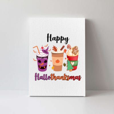 Happy Halloween Thanksgiving Christmas Coffee Lover Canvas