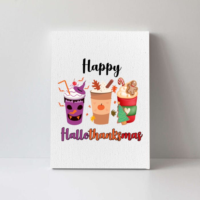 Happy Halloween Thanksgiving Christmas Coffee Lover Canvas