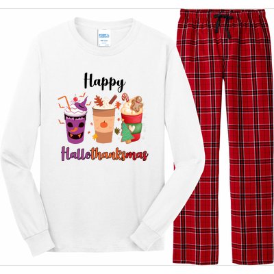 Happy Halloween Thanksgiving Christmas Coffee Lover Long Sleeve Pajama Set