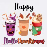 Happy Halloween Thanksgiving Christmas Coffee Lover Flatbill Hat