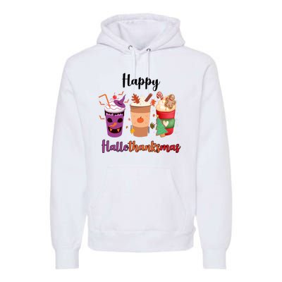 Happy Halloween Thanksgiving Christmas Coffee Lover Premium Hoodie