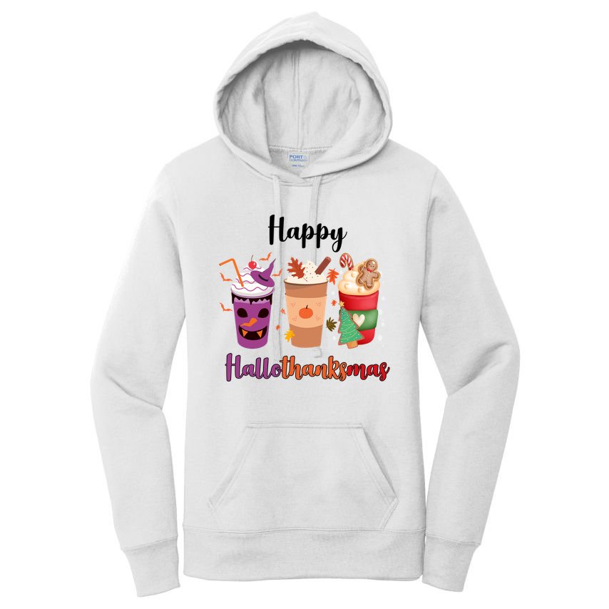 Happy Halloween Thanksgiving Christmas Coffee Lover Women's Pullover Hoodie