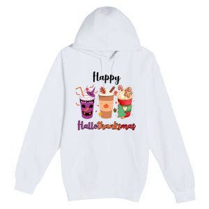 Happy Halloween Thanksgiving Christmas Coffee Lover Premium Pullover Hoodie