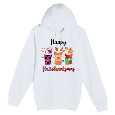 Happy Halloween Thanksgiving Christmas Coffee Lover Premium Pullover Hoodie