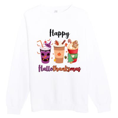 Happy Halloween Thanksgiving Christmas Coffee Lover Premium Crewneck Sweatshirt