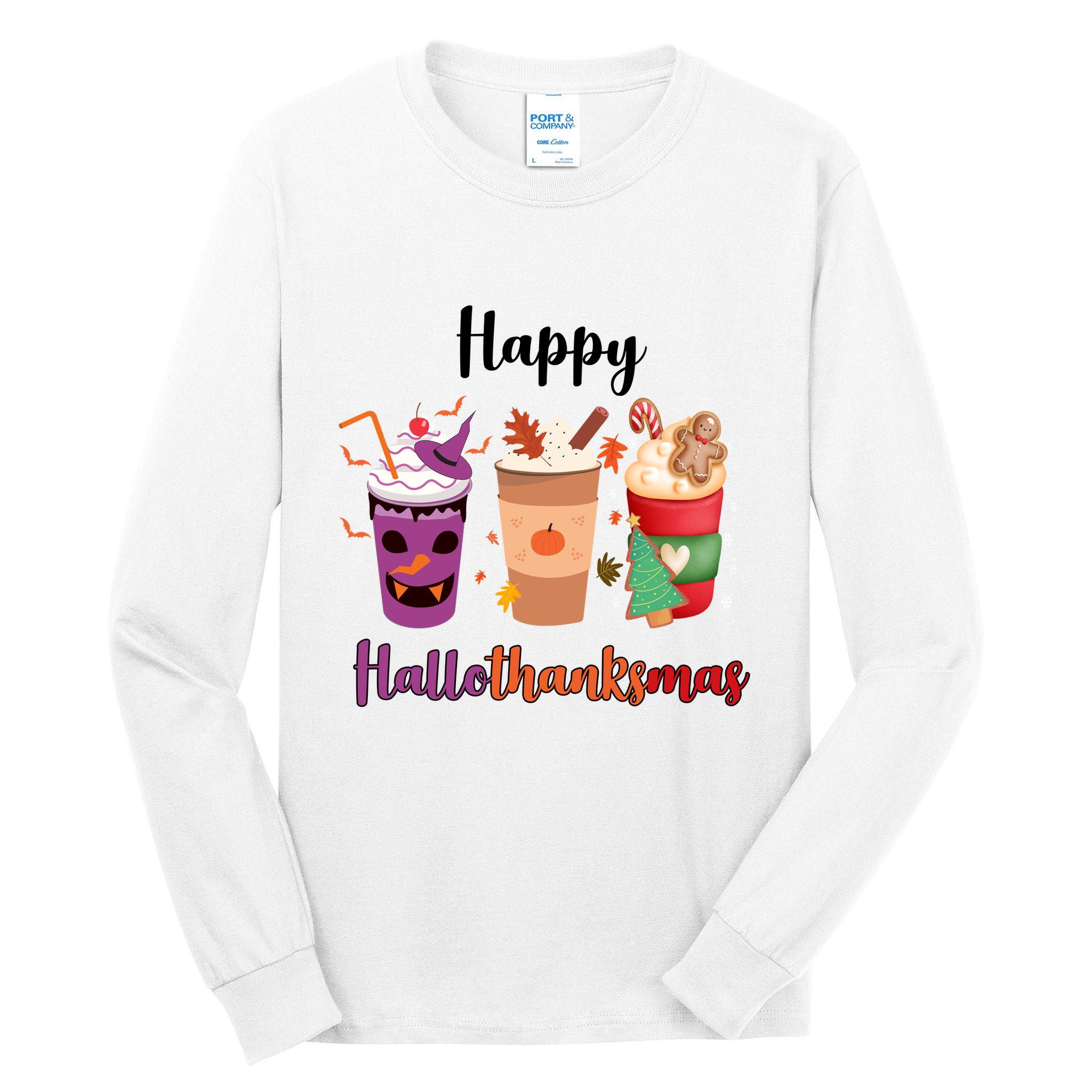 Happy Halloween Thanksgiving Christmas Coffee Lover Tall Long Sleeve T-Shirt