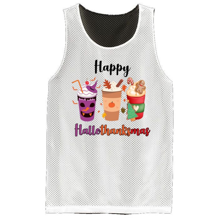 Happy Halloween Thanksgiving Christmas Coffee Lover Mesh Reversible Basketball Jersey Tank