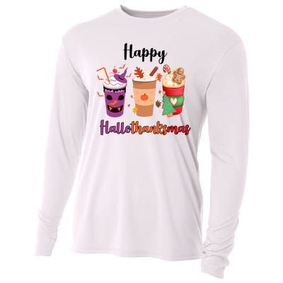 Happy Halloween Thanksgiving Christmas Coffee Lover Cooling Performance Long Sleeve Crew