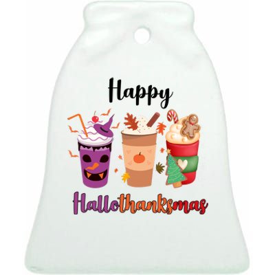 Happy Halloween Thanksgiving Christmas Coffee Lover Ceramic Bell Ornament