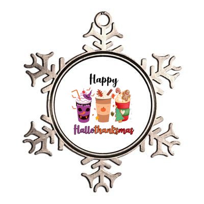 Happy Halloween Thanksgiving Christmas Coffee Lover Metallic Star Ornament