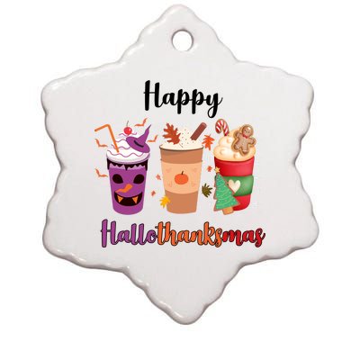 Happy Halloween Thanksgiving Christmas Coffee Lover Ceramic Star Ornament