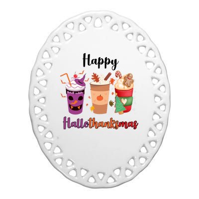 Happy Halloween Thanksgiving Christmas Coffee Lover Ceramic Oval Ornament