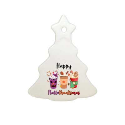 Happy Halloween Thanksgiving Christmas Coffee Lover Ceramic Tree Ornament