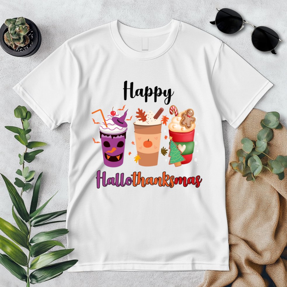 Happy Halloween Thanksgiving Christmas Coffee Lover Premium T-Shirt