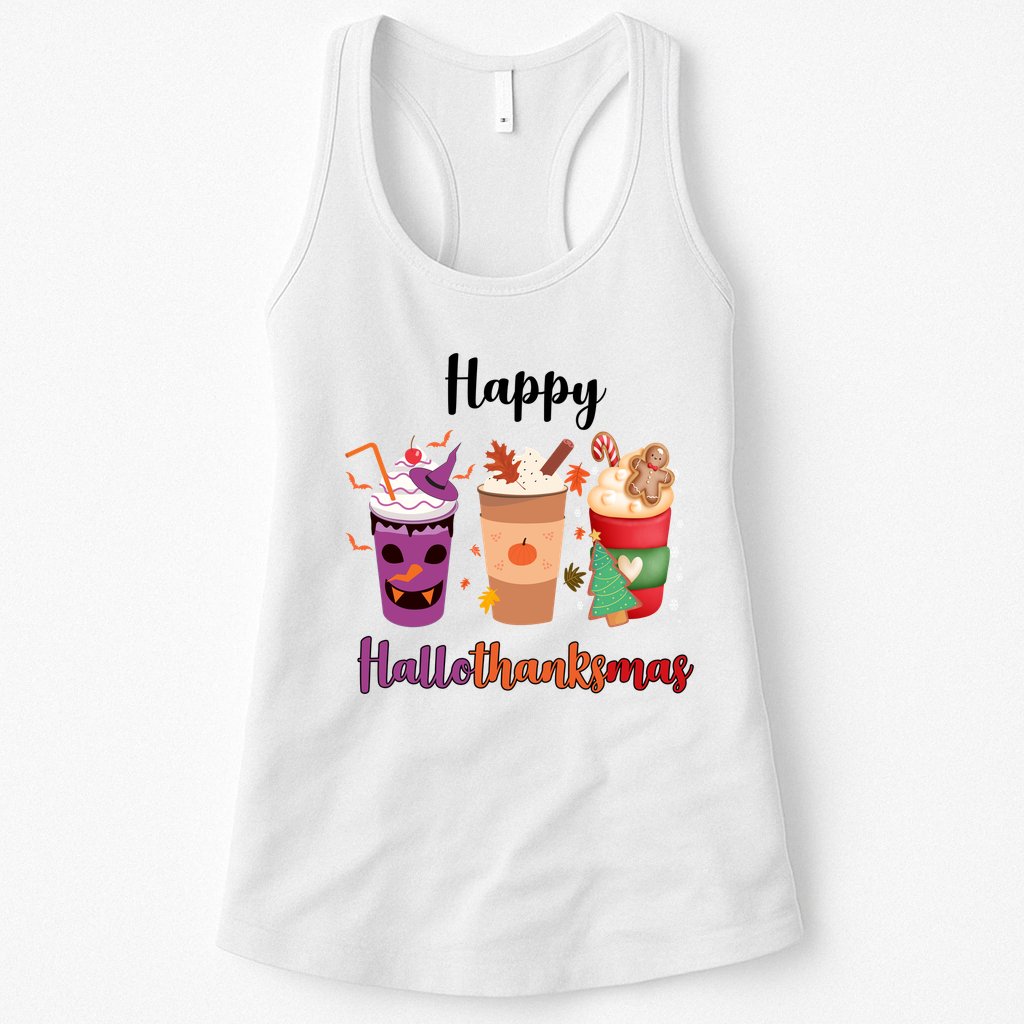 Happy Halloween Thanksgiving Christmas Coffee Lover Womens Tank Top